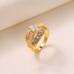 Luxury double-layer electroplated gold ring with micro-set zircon stones